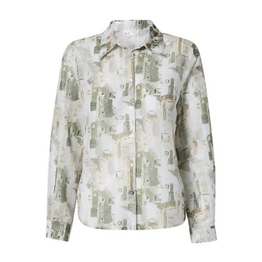 DAILYLOOK Rielle Semi Sheer Abstract Blouse Sage Green Size Medium NWT Button Up